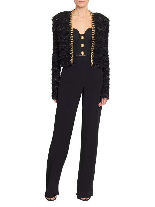 Shop Balmain - Tweed Wool-Blend Chain-Trimmed Jacket | Saks