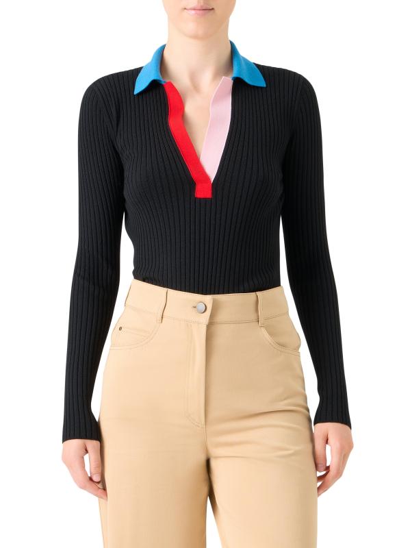 #2: بلوزة بولو محبوكة من الصوف الملون - بلاك مالتي