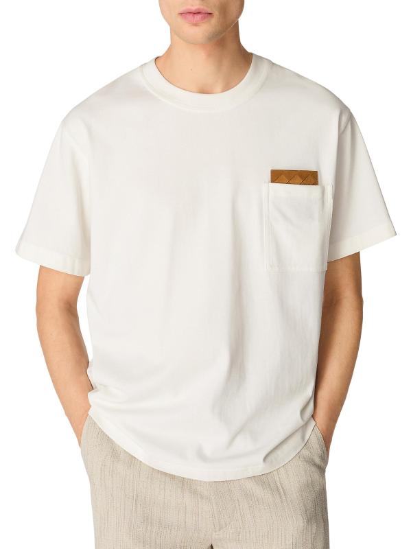 تي شيرت جيرسي قطني بتفاصيل من الجلد المضلع