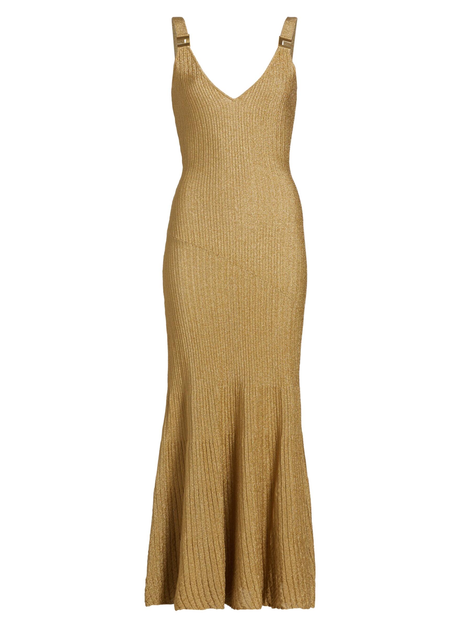 Shop Elisabetta Franchi - E. F. Metallic Ribbed Maxi Dress