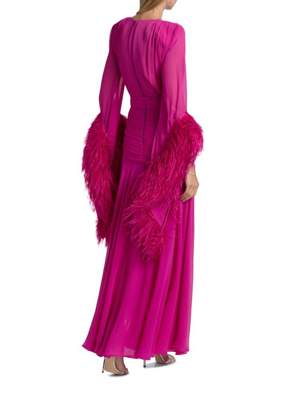 #4: فستان شيفون مزيّن بالريش من غيشا - وردي