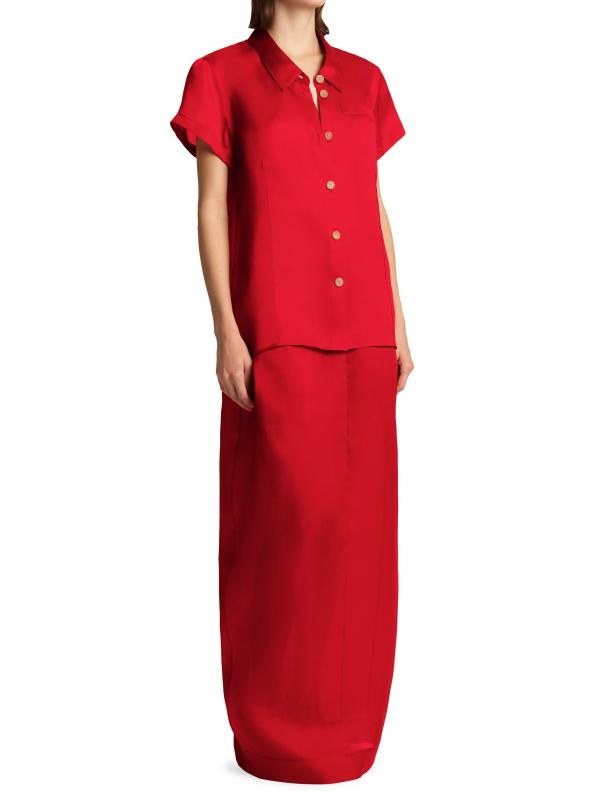 #6: بلوزة Keefe الحريرية بأزرار أمامية - توت العليق