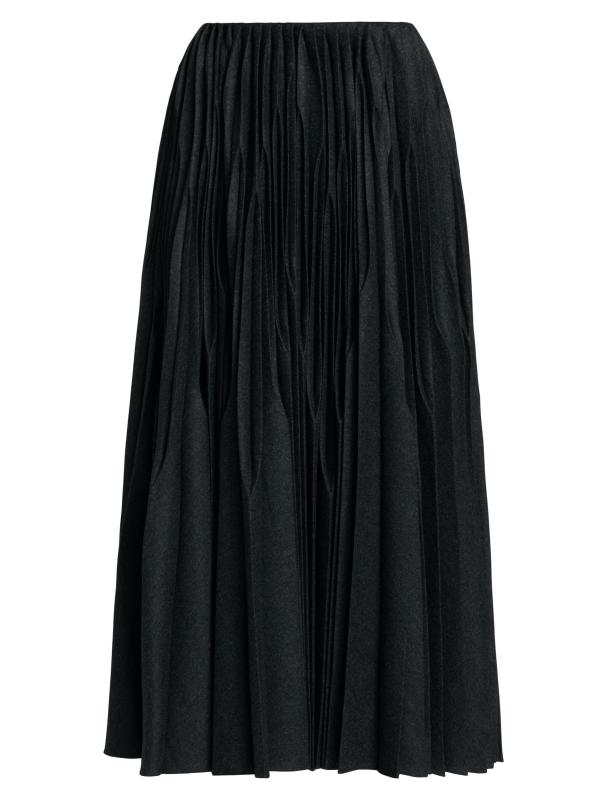 تنورة متوسطة الطول من الصوف بطيات