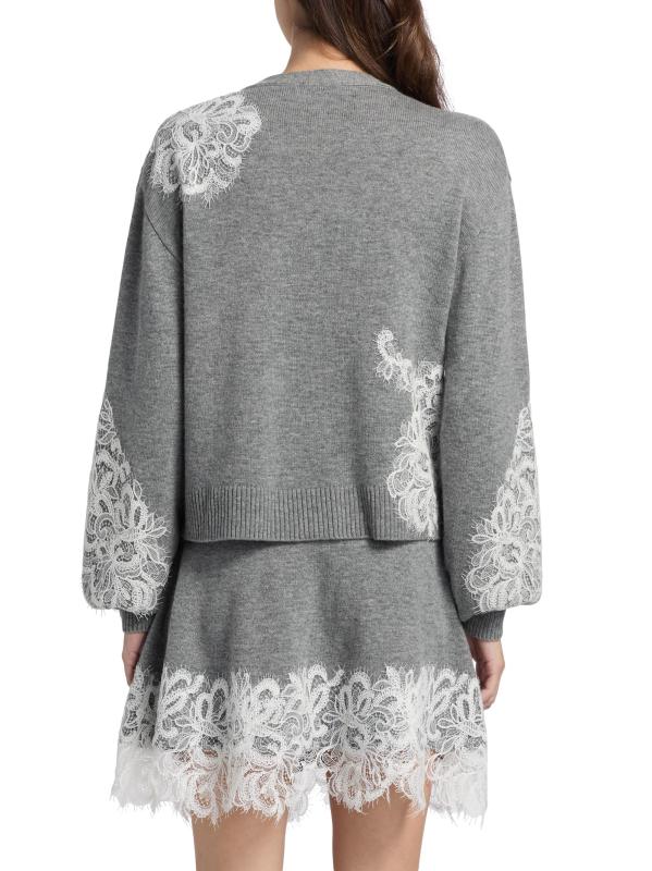 #4: كارديجان من الصوف والكشمير بتفاصيل من الدانتيل بيري - هيذر جراي كومبو