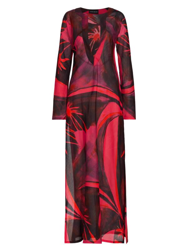 فستان ماكسي بنقشة استوائية