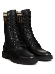 アウトレット【FENDI】ROCKOKO FFモノグラム コンバットブーツ 1,5k Authentic Fendi Rockoko FF Zucca Leather Over The Knee