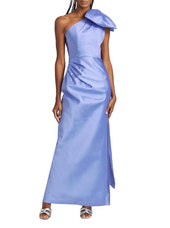 #2: فستان Elara من الصوف الحريري بكتف واحد - الحرير والصوف باللون الأزرق