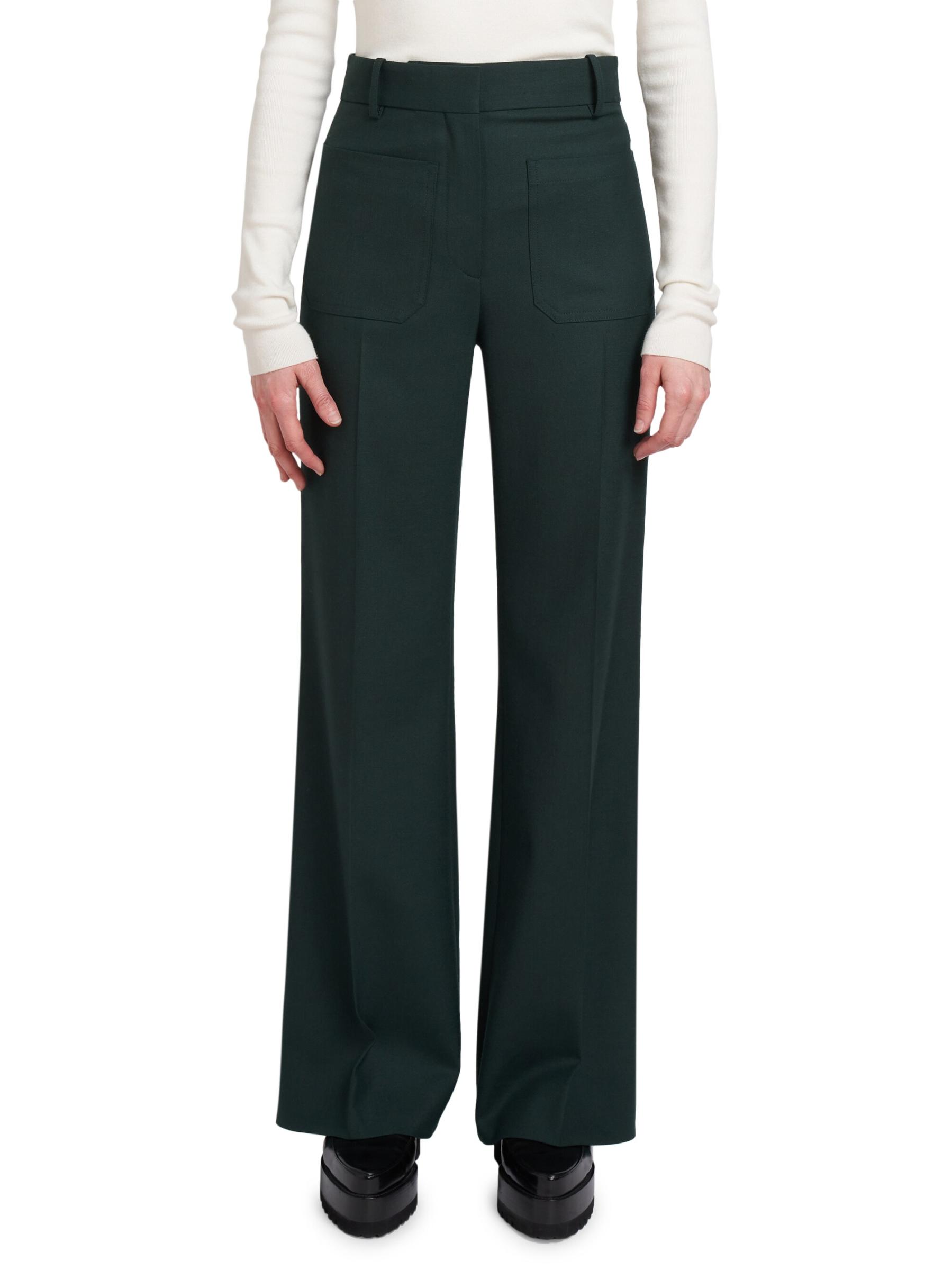 【Victoria Beckham】チェック high-riseフレアウールパンツ Checked high-rise flared wool pants in brown - Victoria