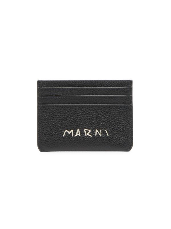MARNI マルニメンディング装飾、レザー製 カードホルダー ブルーとブラック サフィアーノレザー製 ジップアラウンドカード