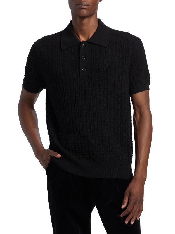 #2: قميص بولو من صوف الجاكار من مونوغرام - أسود