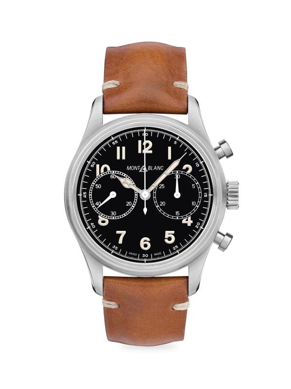 1858 Stainless Steel 
Leather Strap Chronograph Watch