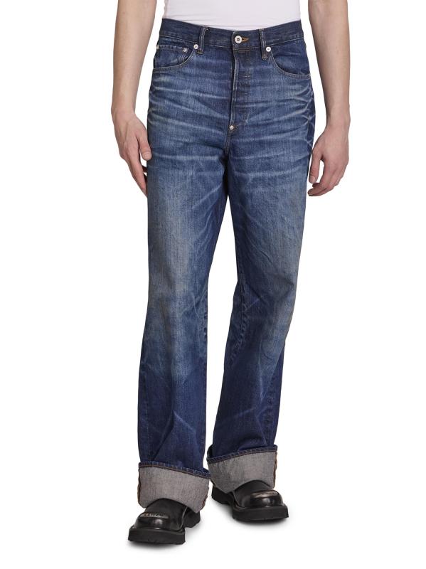 #2: بنطال جينز Turn-Up Wide - قماش جينز أزرق قذر من الأحجار