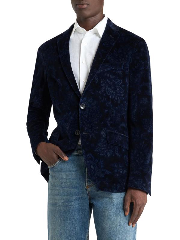 #3: جاكيت بيزلي مخملي وحيد الصدر - أزرق داكن