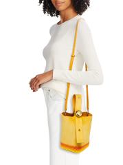 【LOEWE】 Paula's Ibiza ストライプラフィアバケットバッグ LOEWE + Paula's Ibiza ラフィア バケットバッグ レザートリム