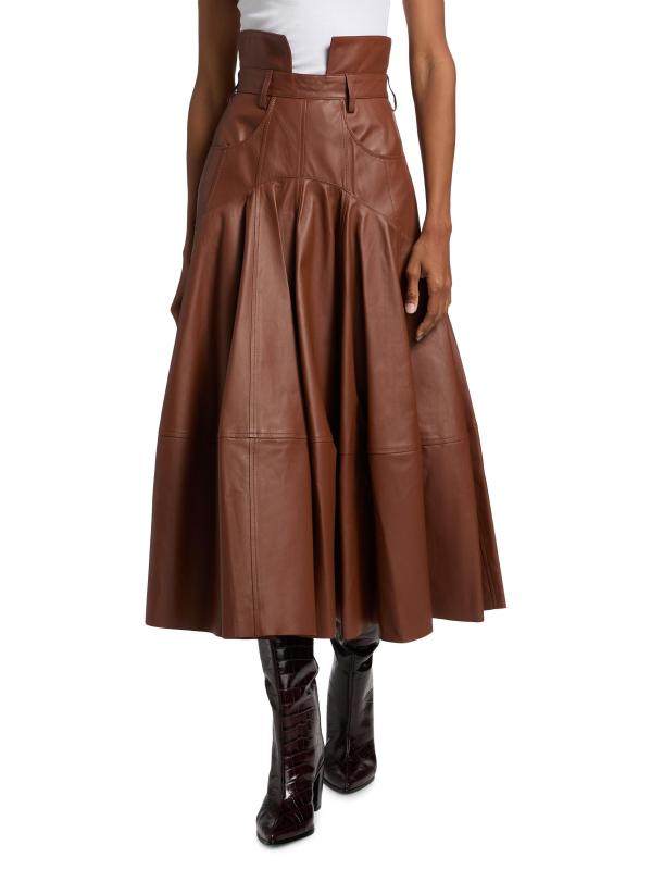 #2: تنورة متوسطة الطول بخصر مزدوج من الجلد Hypnotic - أسمر