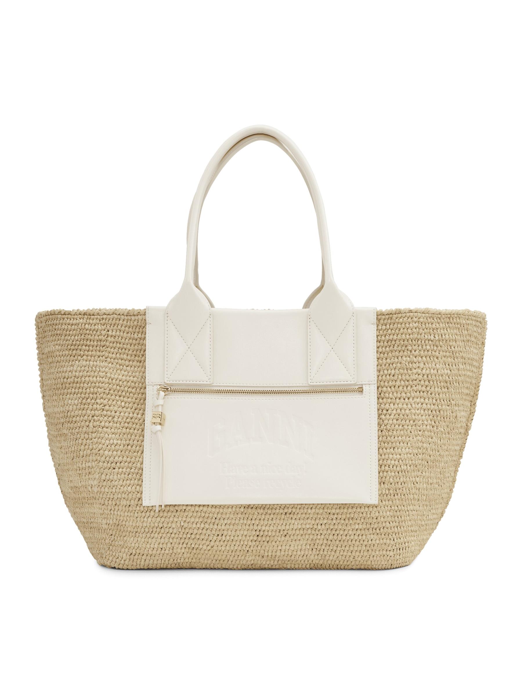 トートバッグ Ganni Easy Medium Shopper Bag - Raffia - White Shop GANNI - Medium Easy Shopper Raffia Tote Bag | Saks