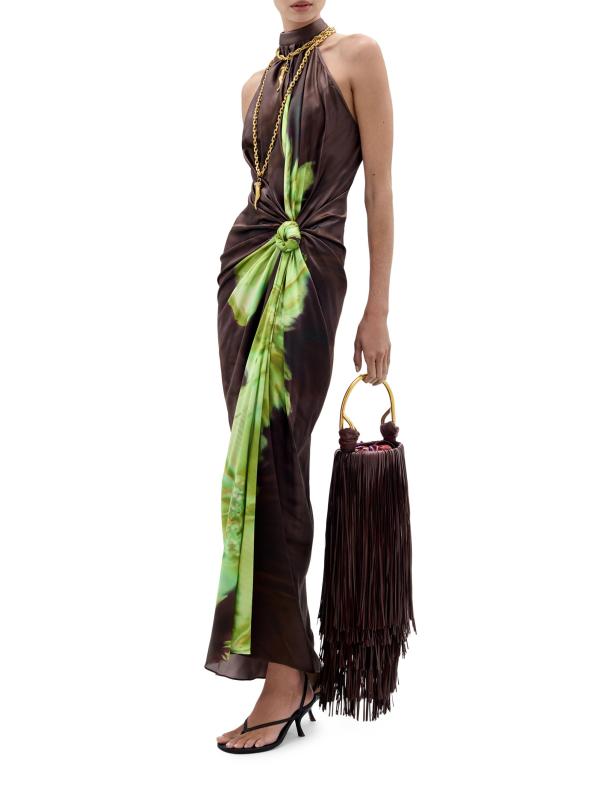 #2: فستان طويل من الحرير المرن والمعقود من Tizziana - زهرة خضراء