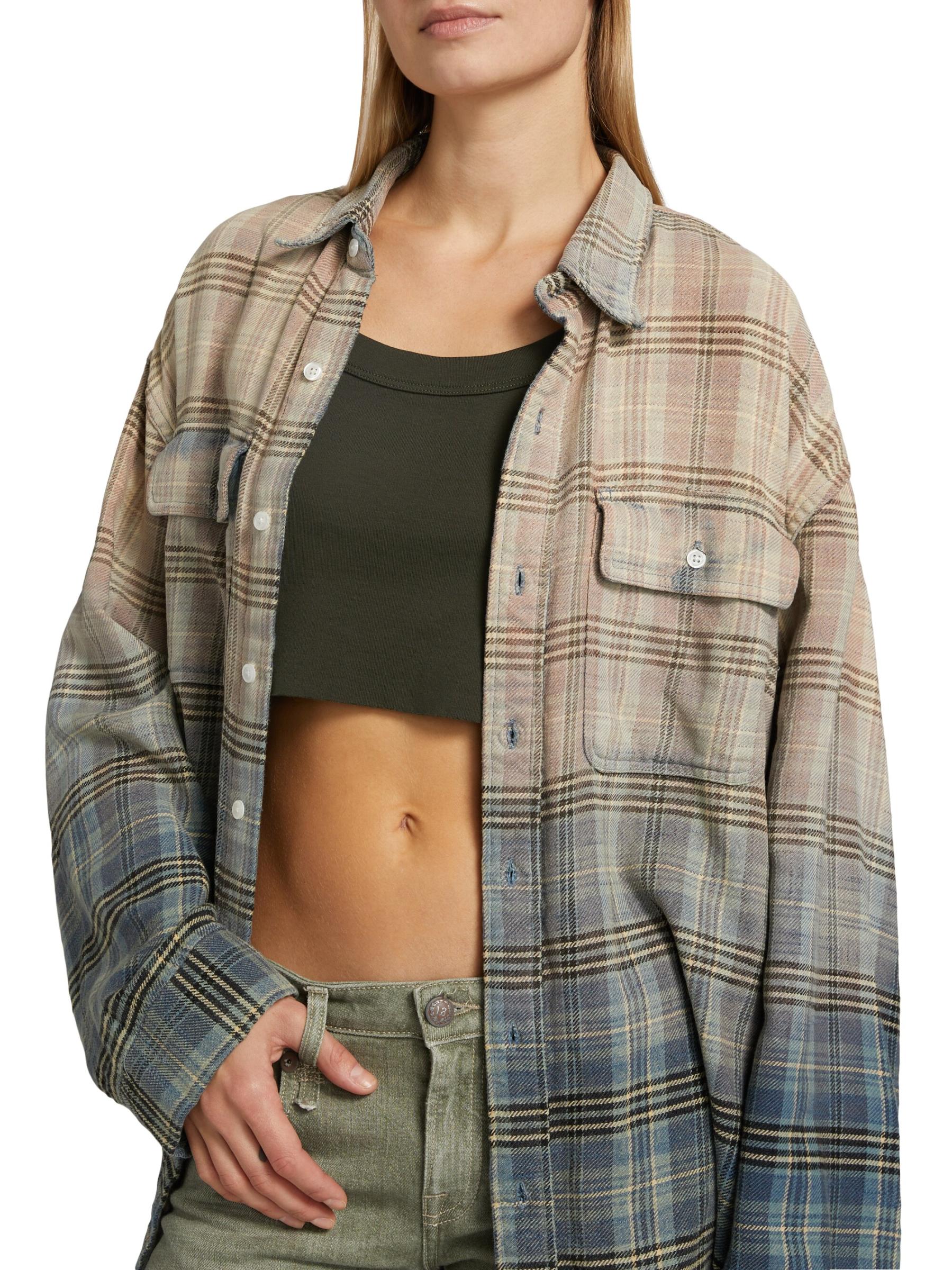 国内で当店のみ Remedy - Washed Gradient Fringe Plaid Shirt Washed Gradient Fringe Plaid Shirt – Copping Zone