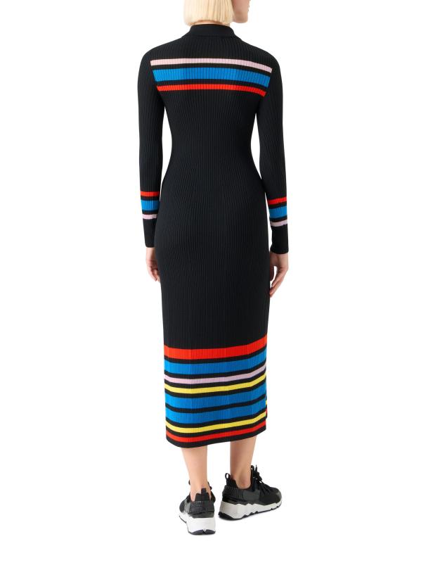 #4: فستان بولو محبوك بخطوط ملونة - أسود متعدد الألوان