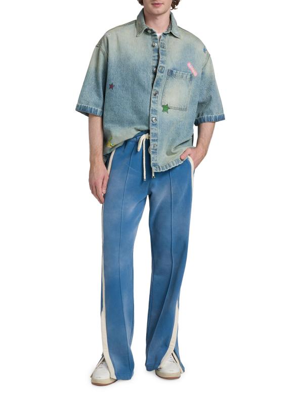 #7: قميص جينز مضمد بشعار الماركة - غسيل خفيف