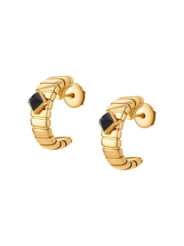 BVLGARI Tubogas 18K Yellow Gold 
Onyx Hoop Earrings