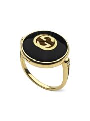 K9YG|イエローゴールド オニキスリング Gucci - インターロッキングG 18Kイエローゴールド、ブラック