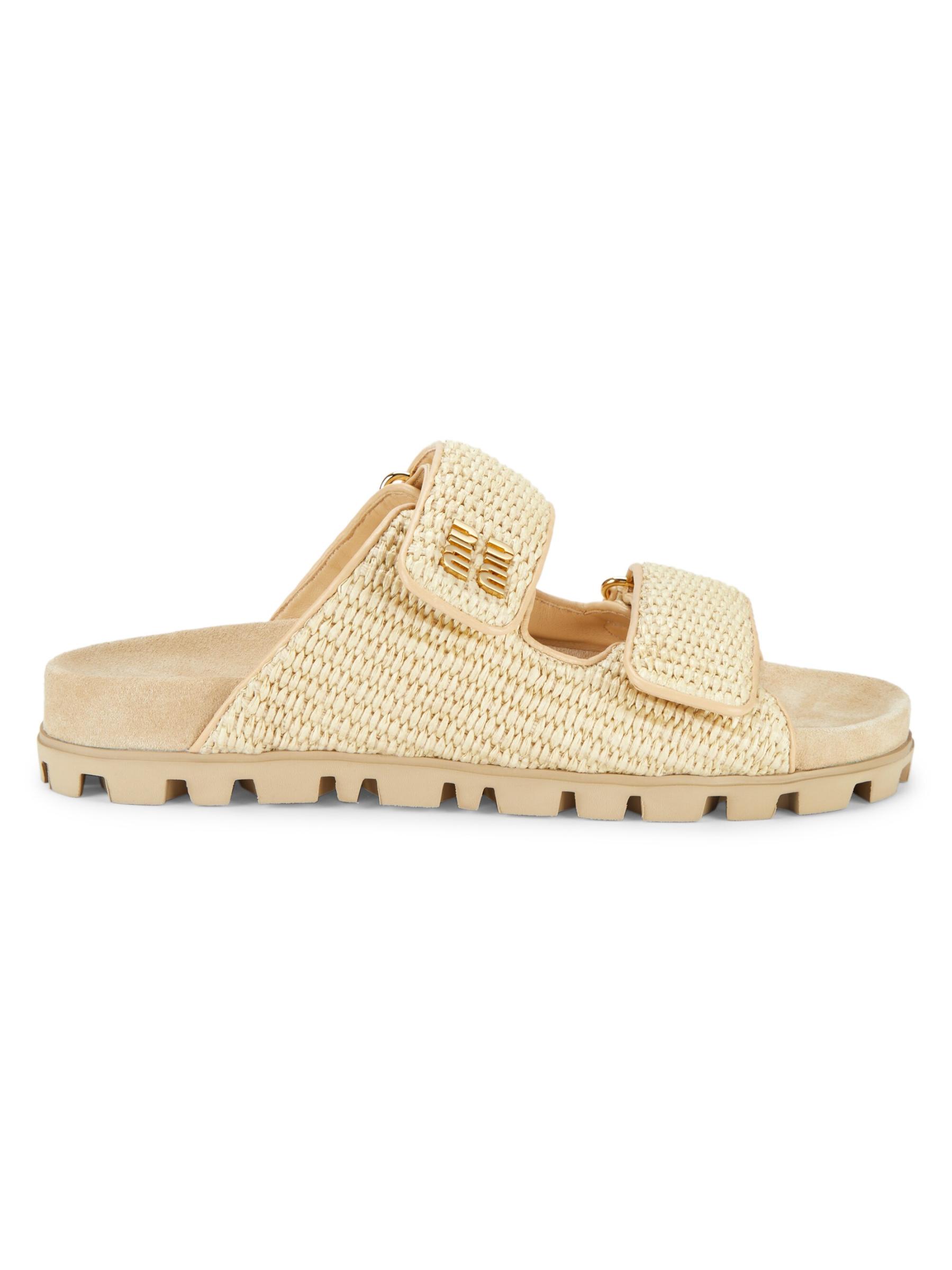 Shop Miu Miu - Logo Raffia Sandals | Saks Fifth Avenue Saks