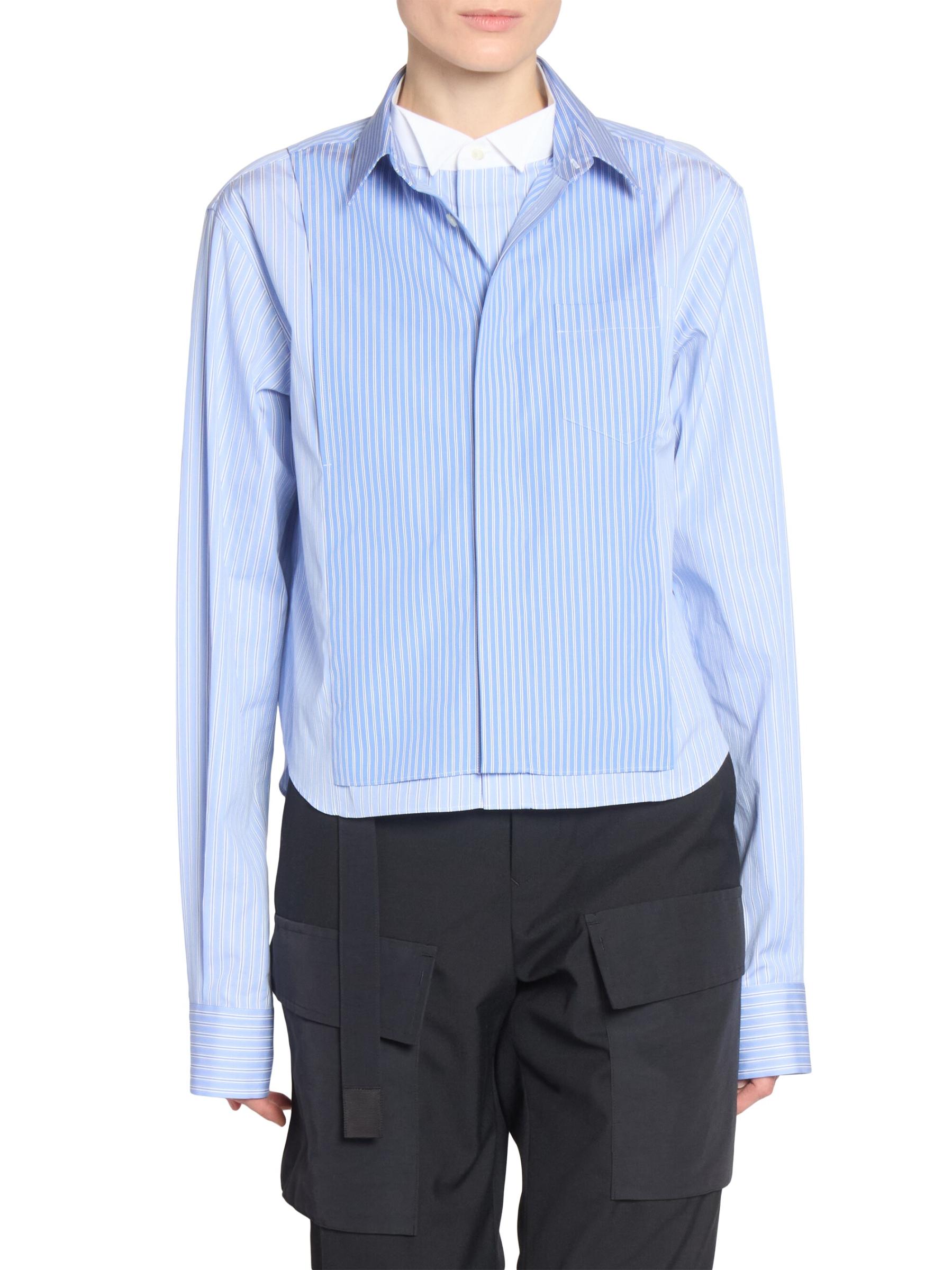 【送料&関税込】Sacai White And Light Blue Striped Poplin Dr Striped cotton poplin shirt in multicoloured - Sacai | Mytheresa