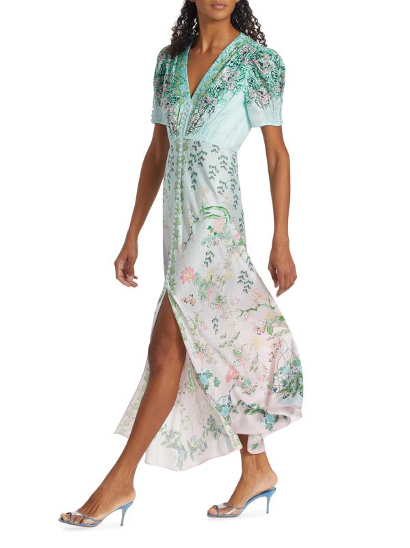 فستان ماكسي من الحرير بنقشة الزهور دوتي