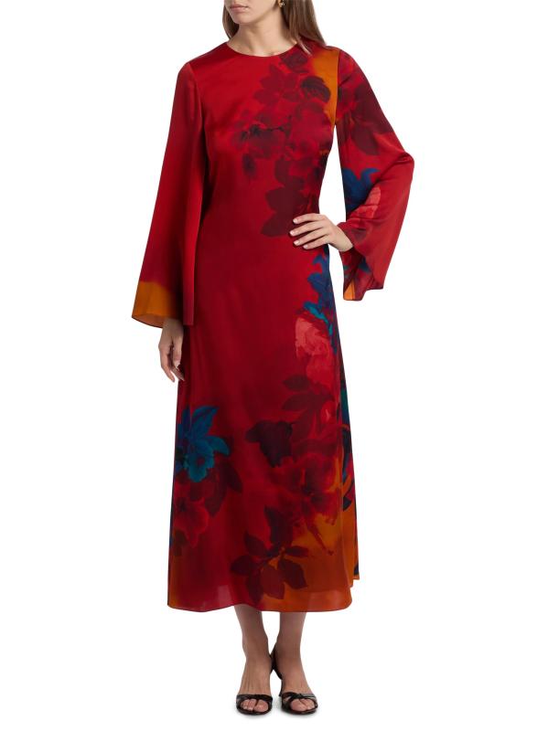 #2: فستان بايتون الطويل من الحرير المزهّر - طباعة زهور الجنة