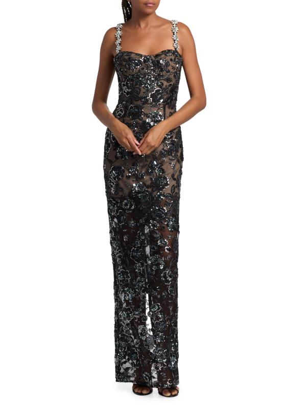 #2: فستان ماكسي مزيّن بالأزهار من داليا - أسود