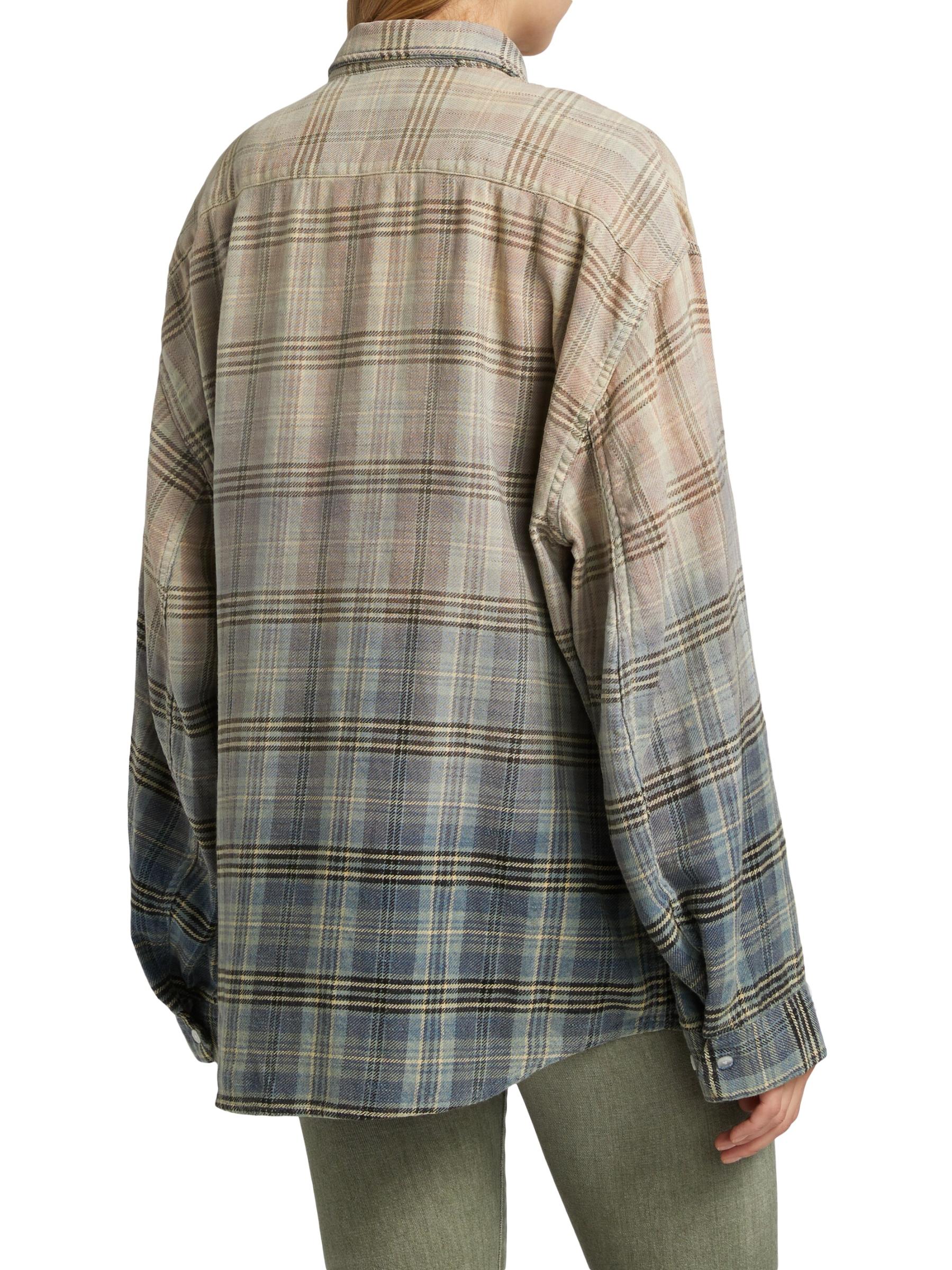 国内で当店のみ Remedy - Washed Gradient Fringe Plaid Shirt Washed Gradient Fringe Plaid Shirt – Copping Zone