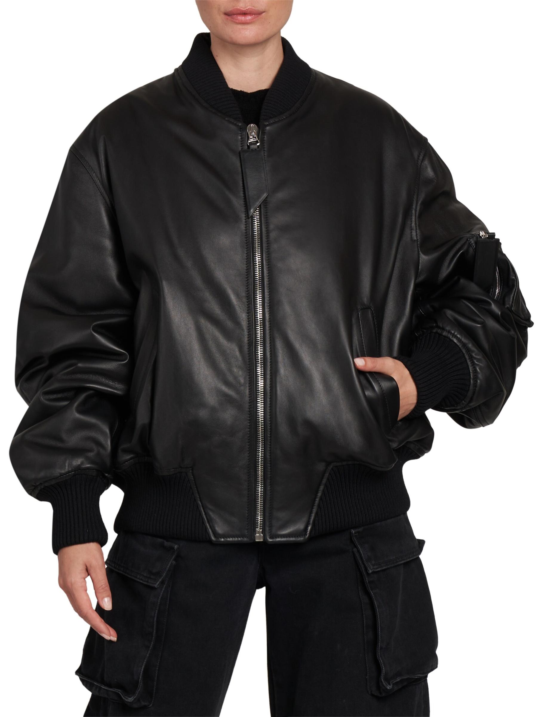THE ATTICO レザージャケット BLACK THE ATTICO Anja oversized leather bomber jacket | NET-A-PORTER