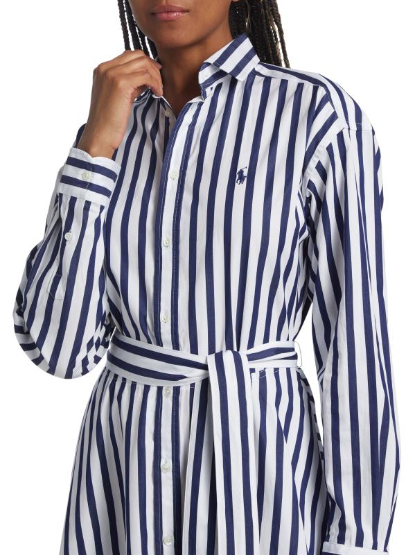 Shop Polo Ralph Lauren - Ela Belted Stripe Cotton Shirtdress