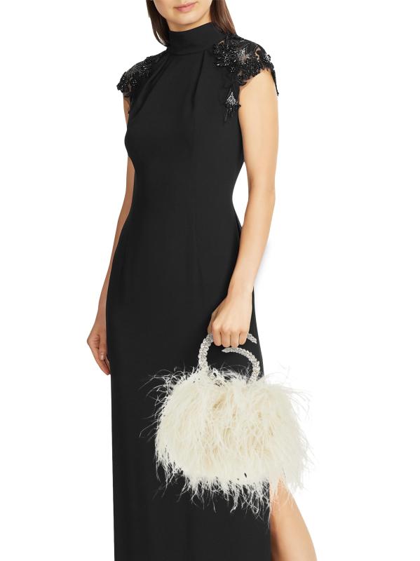 #2: حقيبة كارما المصنوعة من الريش بمقبض مزخرف - أبيض