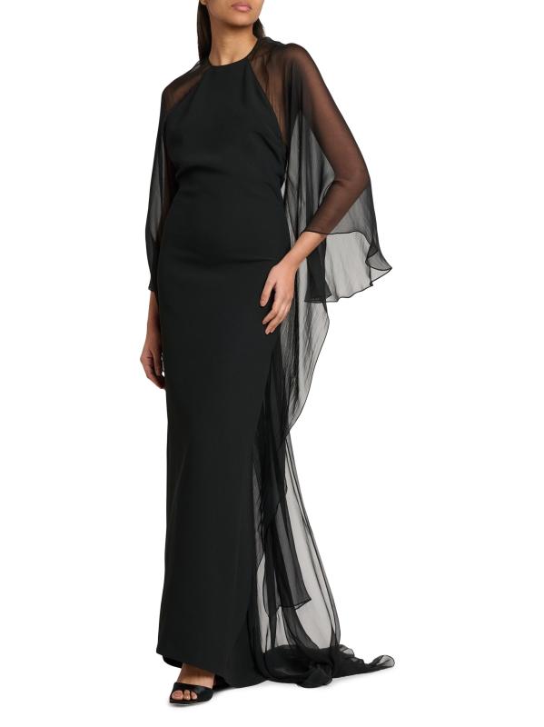 #3: فستان كايب من الشيفون متعدد الطبقات - أسود