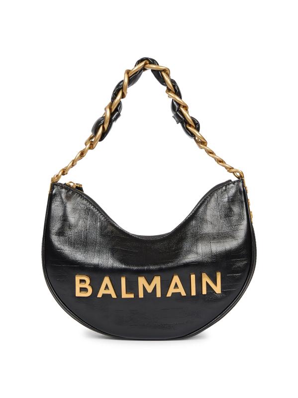 Shop Balmain - 1945 Soft Moon Crinkled Leather Shoulder Bag