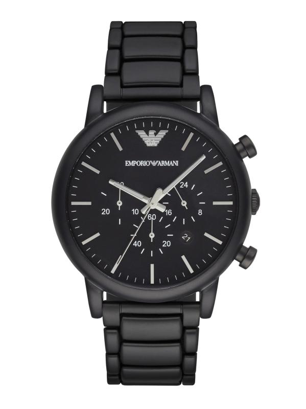 ساعة بسوار كرونوغراف مطلي باللون الأسود من الفولاذ المقاوم للصدأ