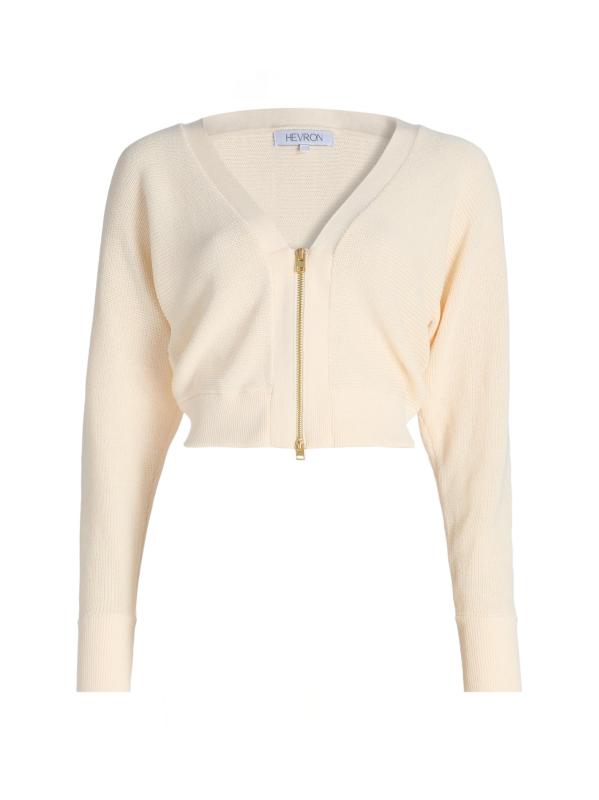 بلوزة محبوكة بفتحة رقبة على شكل حرف V وسحّاب أمامي