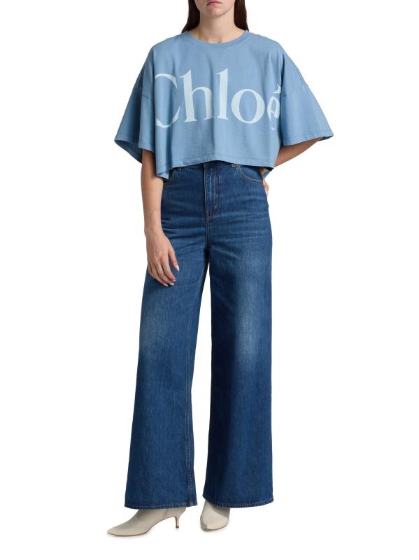 Chloe クロップド ボクシーロゴTシャツ 大人気 数量限定 Chloé コットンジャージー製クロップドボクシーロゴTシャツ