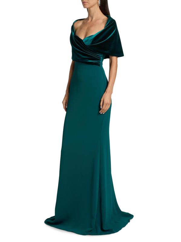 #3: فستان من الكريب القابل للتمدد بياقة على شكل شال - بط نهري صغير