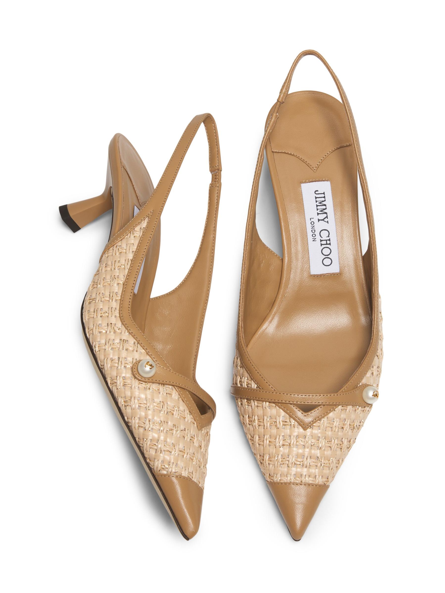 JIMMY CHOO Amita 45 レザー ラフィア スリングバックパンプス Jimmy Choo - アミタ 45MM ラフィア&レザースリングバック