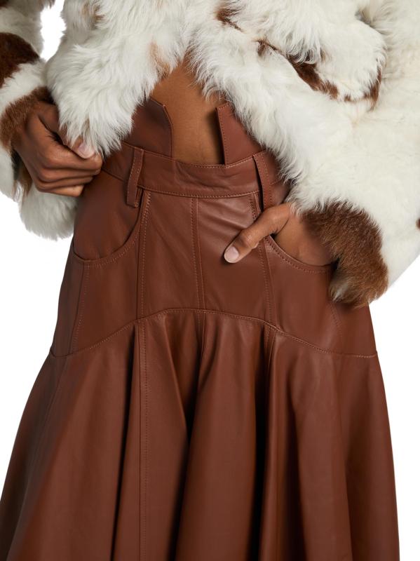 #5: تنورة متوسطة الطول بخصر مزدوج من الجلد Hypnotic - أسمر