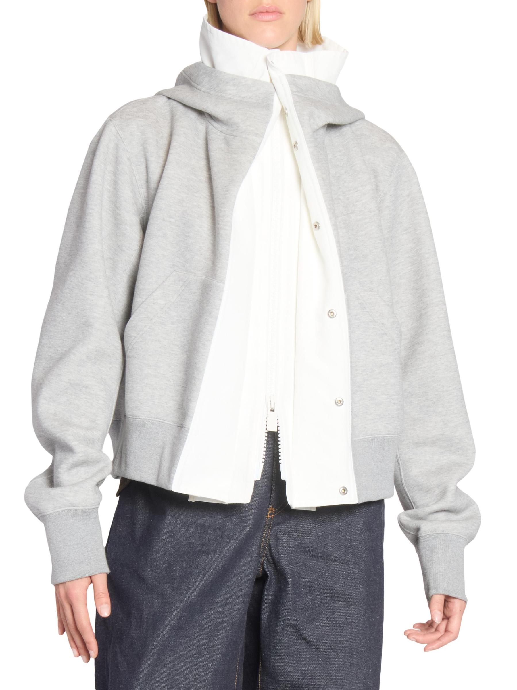 Shop Sacai - Sponge Sweat x Grosgrain Layered Zip-Up Hoodie | Saks