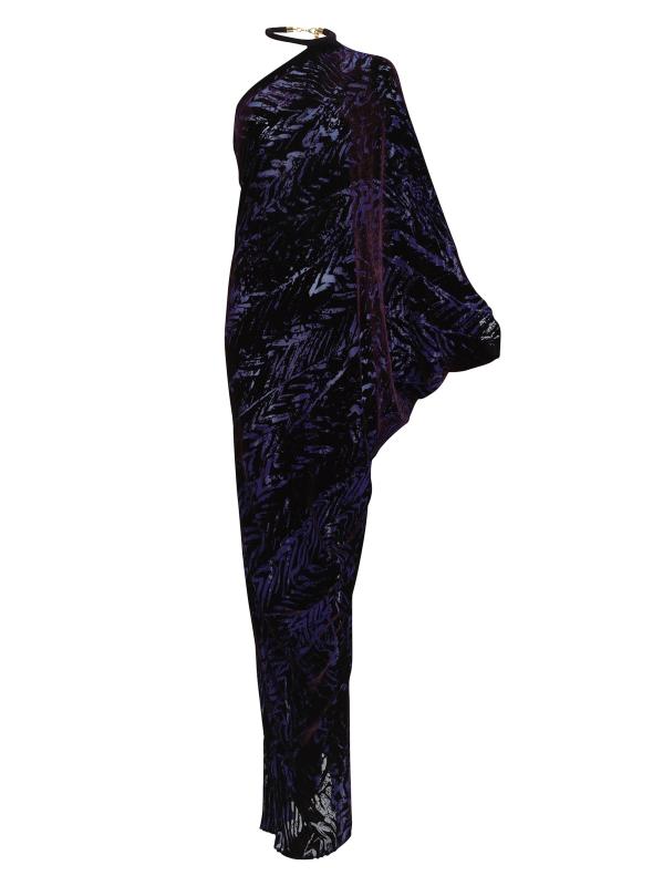 فستان Erica Stripe من المخمل بكتف واحد