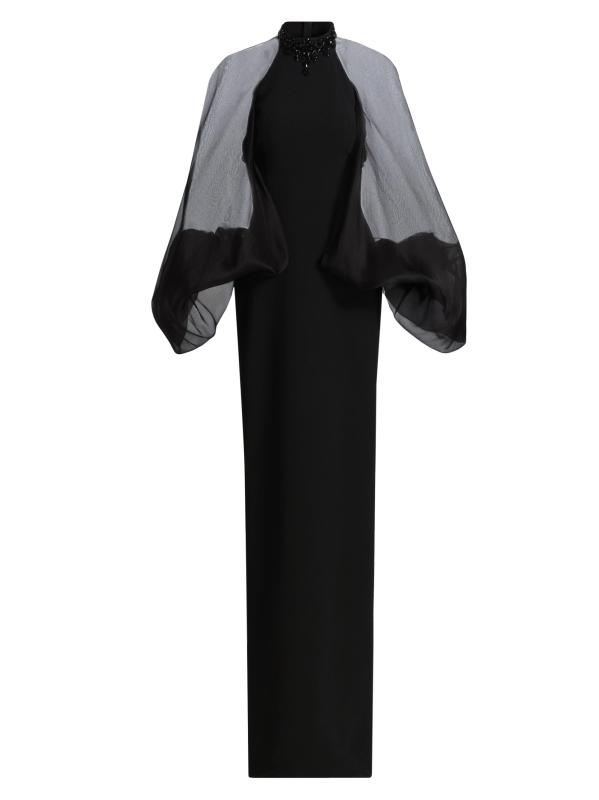 فستان عمودي مزيّن بالخرز بأكمام أورجانزا