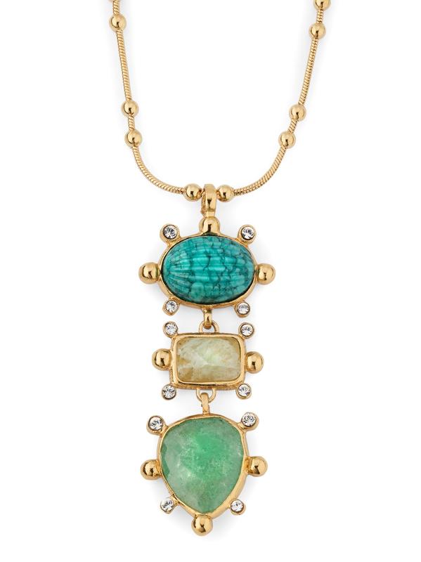 قلادة Tiki مطلية بالذهب عيار 24 قيراطًا، باللون الفيروزي وحجر الراين