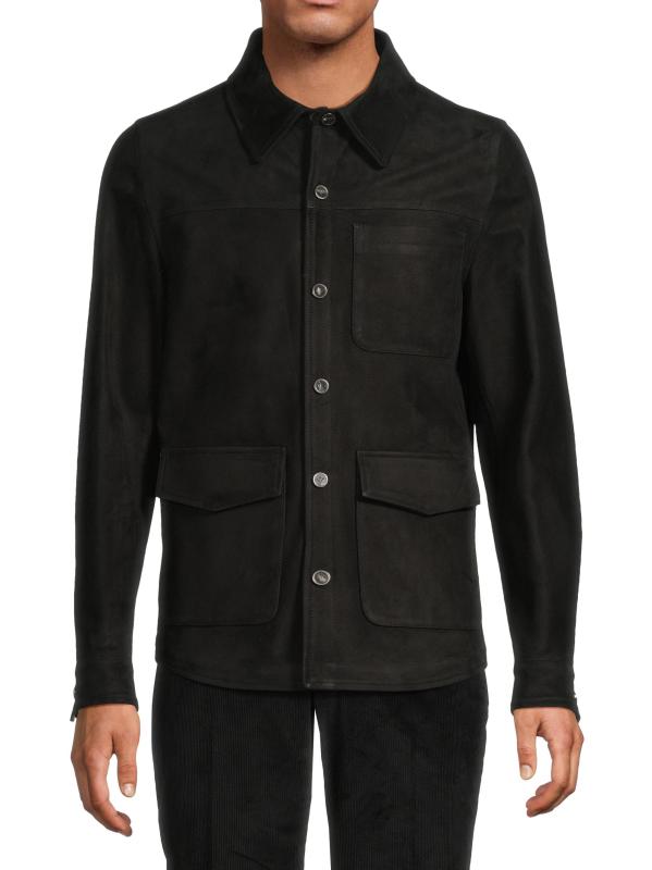 #2: قميص خارجي من الجلد المدبوغ بأزرار أمامية - أسود