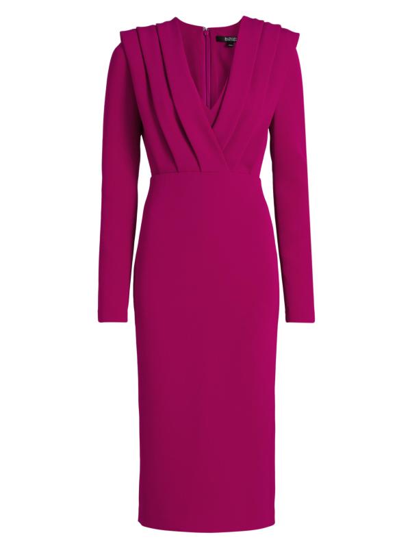 فستان متوسط الطول بفتحة رقبة على شكل حرف v من الكريب المطوي