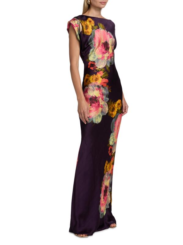 #3: فستان Elroy الطويل بقصة منحازة بنقشة الزهور - طباعة منتصف الليل